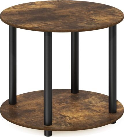 Furinno Turn-N-Tube Simple Design 2-Tier Round Wooden Small Coffee Table, Amber Pine