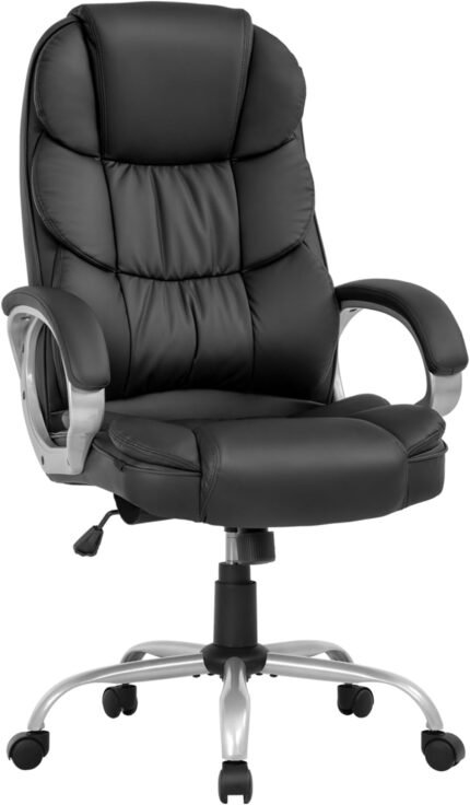 Furniture of America Darcy Modern High Back Ergonomic Office Chair, Lumbar Support, PU Leather Executive Desk Chair, Computer Swivel Chairs with Wheels and Arms, Black