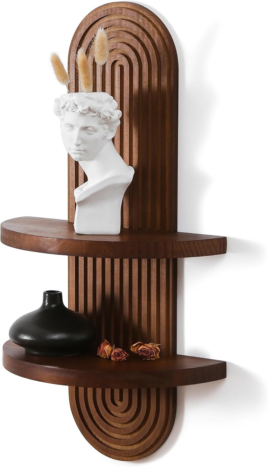 GRID FORTE Modern Wall Shelf with Arched Wood Design Mid-Century
