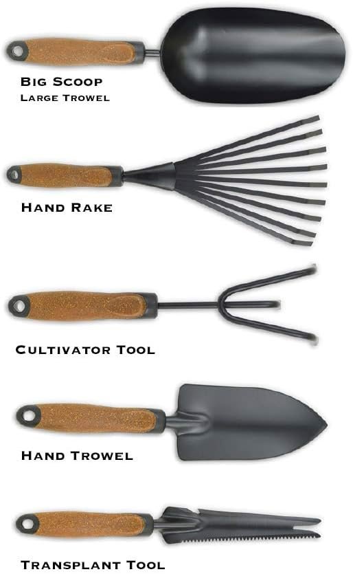 Garden Tool Set, 5 Pieces, Heavy Duty Powder Coated Steel,