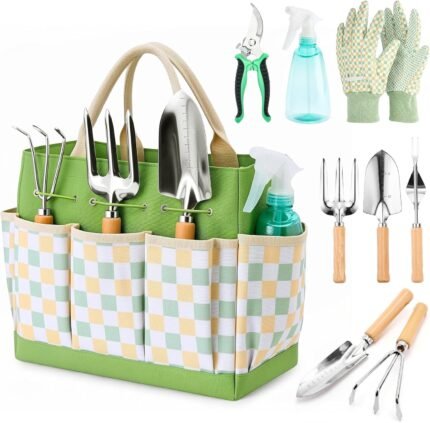 Gardening Tool Set, 9-Piece Heavy Duty with Durable Tote Bag, Ergonomic Rust-Resistant Garden Tools, Ideal Gardening Kit Gifts for Women, Gardener, Beginning Gardener