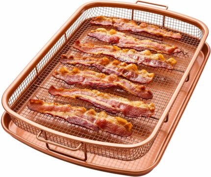 Gotham Steel Baking Sheet with Air Fry Rack, 16.5” x 12.5”, 2 Pc Multipurpose Air Fryer Tray and Cookie Sheet Pan for Oven, Use as Cooling Wire Rack, for Cooking, Pizza, Bacon, Dishwasher Safe