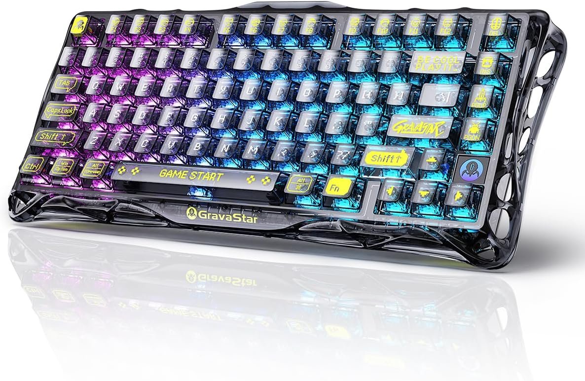 GravaStar Mercury K1 Lite 75% Gaming Keyboard, 2.4GHz/BT/Wired Tri-Mode Wireless