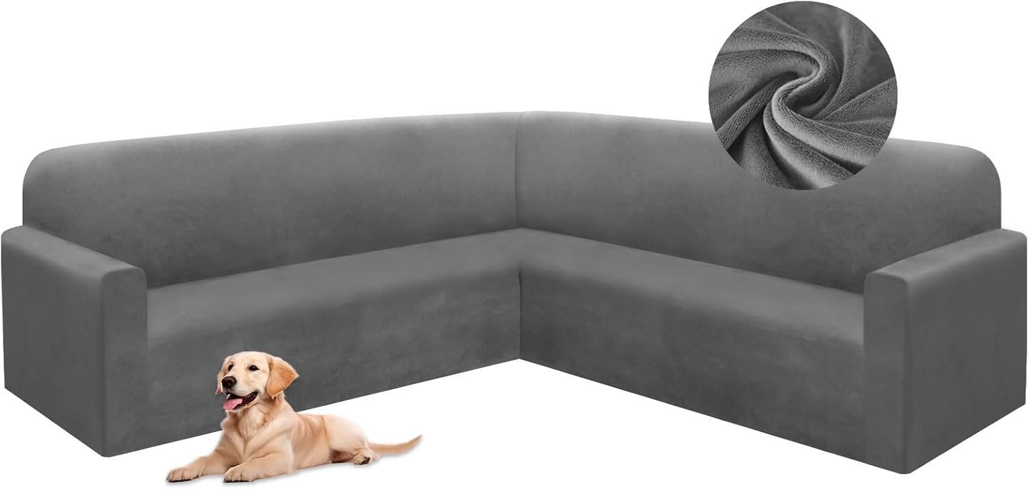 HDCAXKJ Corner Sectional Couch Covers Velvet Stretch L Shape Sofa