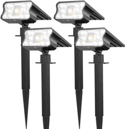 HGGH Solar Lights Outdoor Waterproof IP67, 60 LED 3 Lighting Modes Solar Spot Lights Outdoor for Yard Garden Pathway Landscape, Auto On/Off, Function 2 in 1(Cool White, 4 Pack)