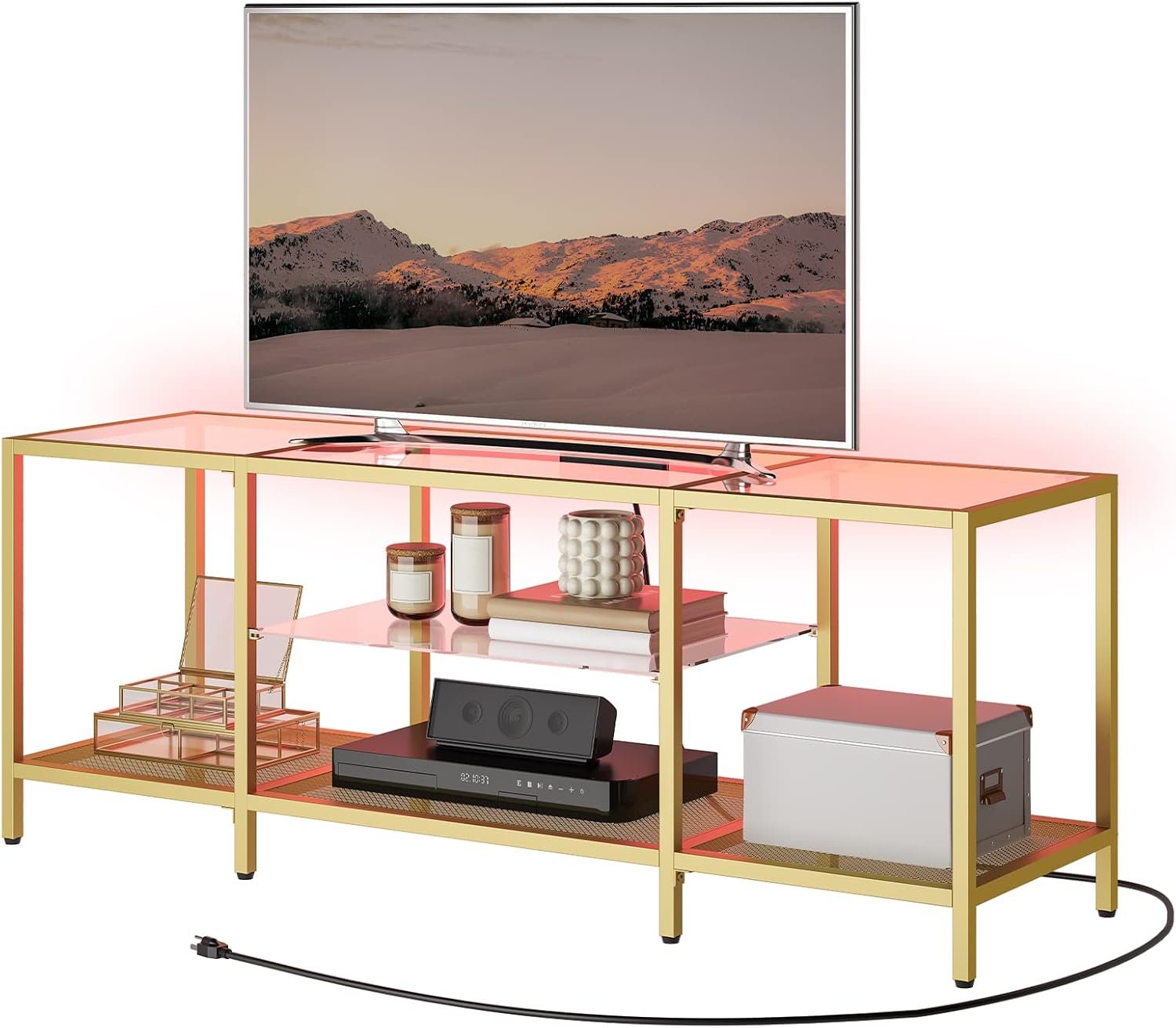 HOOBRO TV Stand with LED Lights and Power Outlets for
