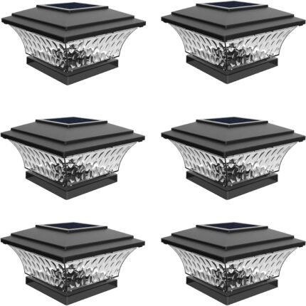 HUYIENO Solar Cap Lights Outdoor LED Lighting Deck Fence Two Light Modes Warm White/Bright White Suitable for 4x4 Wooden Posts Black 6PK