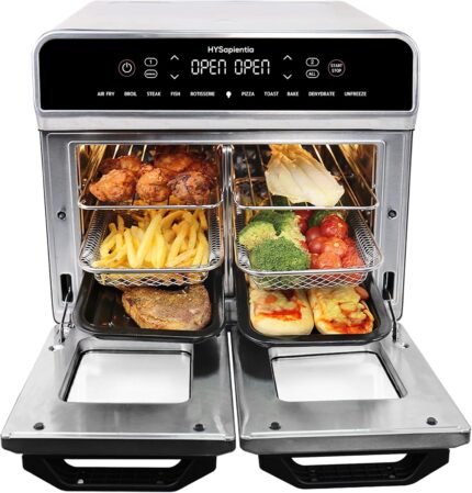 HYSapientia 24QT Dual Zone Air Fryer Oven, 10-in-1 Stainless Steel Toaster Oven Combo, 1800W Extra Large Countertop Convection Oven with Rotisserie & Dehydrator, 13 Accessories