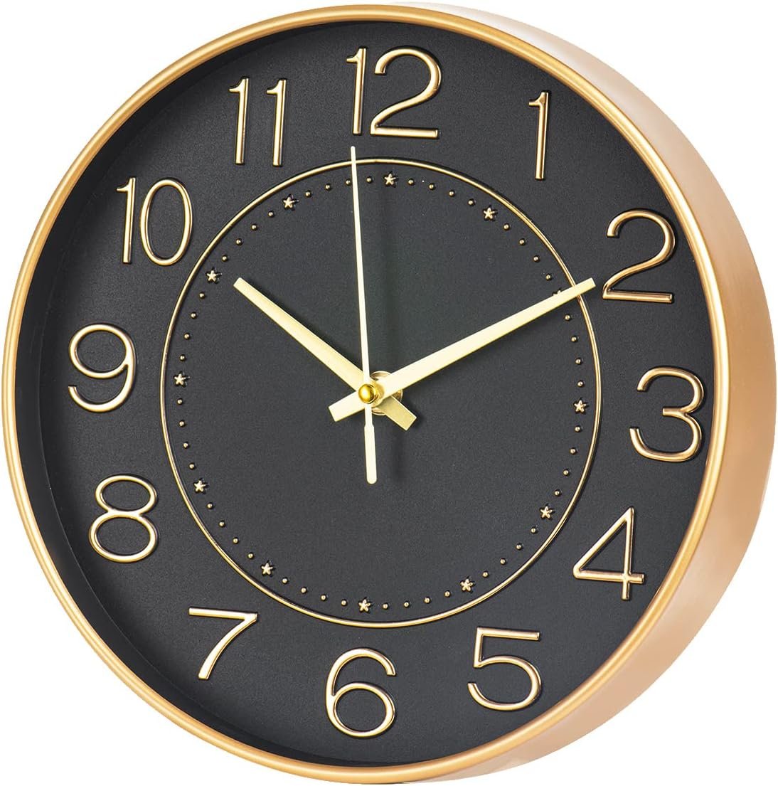 HZDHCLH Modern Wall Clocks Battery Operated,10 inch Black and Gold