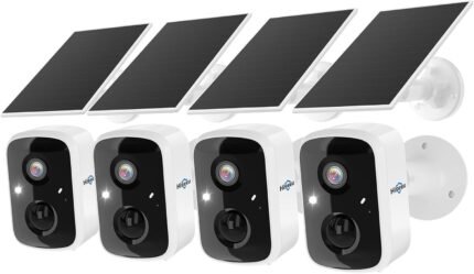 Hiseeu Solar Camera Security Outdoor, 4 Pack 100% Wireless 3K 4MP Surveillance Indoor WiFi Smart Cameras for Home Security Outside, PIR/AI Motion Detection, Waterproof, Color Night Vision, 2-Way Audio