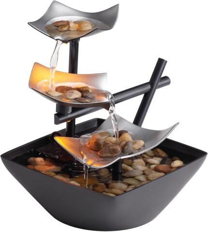 Homedics Tabletop Water Fountain, Home Décor Soothing Sound Machine - Automatic Pump, Deep Basin & Natural River Rocks. Indoor Zen Relaxation for Office, Living Room, or Bedroom, 8.25” Tall