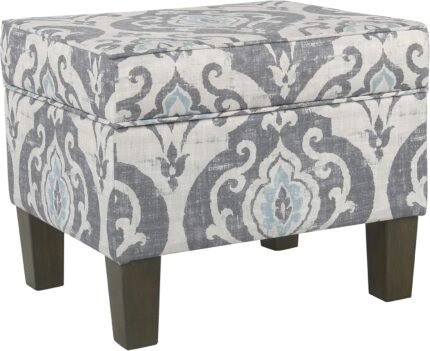 Homepop Home Decor |K7646-A750 | Upholstered Modern Rectangular Storage Ottoman | Hinged Lid Ottoman with Storage for Living Room & Bedroom, Suri Blue