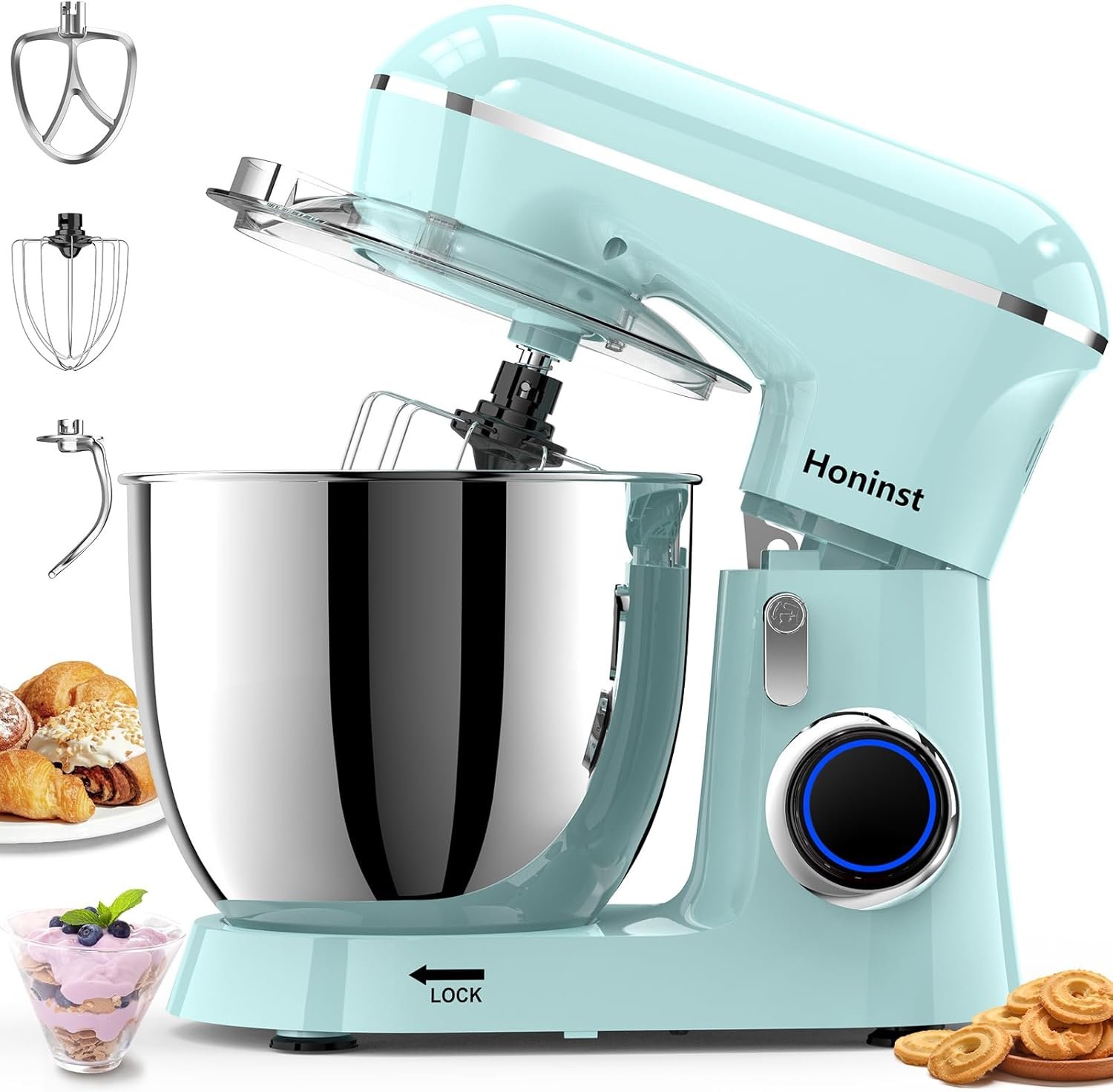Honinst Stand Mixer, 6.5QT 10-Speed Tilt-Head Electric Stand Mixer, 3-In-1