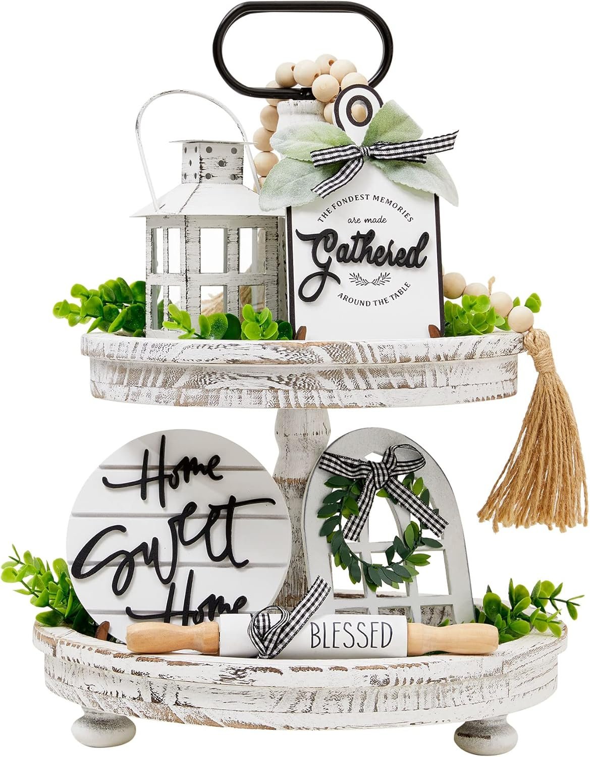 Houmury Set of 16 Farmhouse Tiered Tray Decor with 1