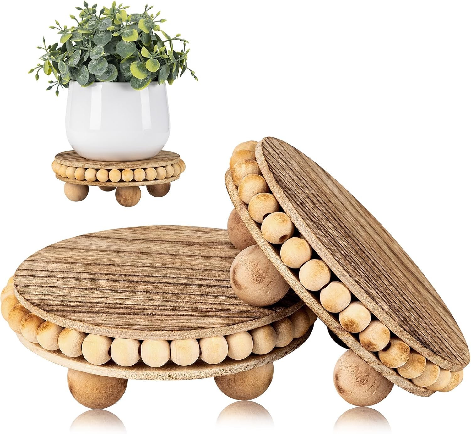 HouseJoy 2Pcs Wood Risers for Display Decorative,Round Beaded Riser Distressed