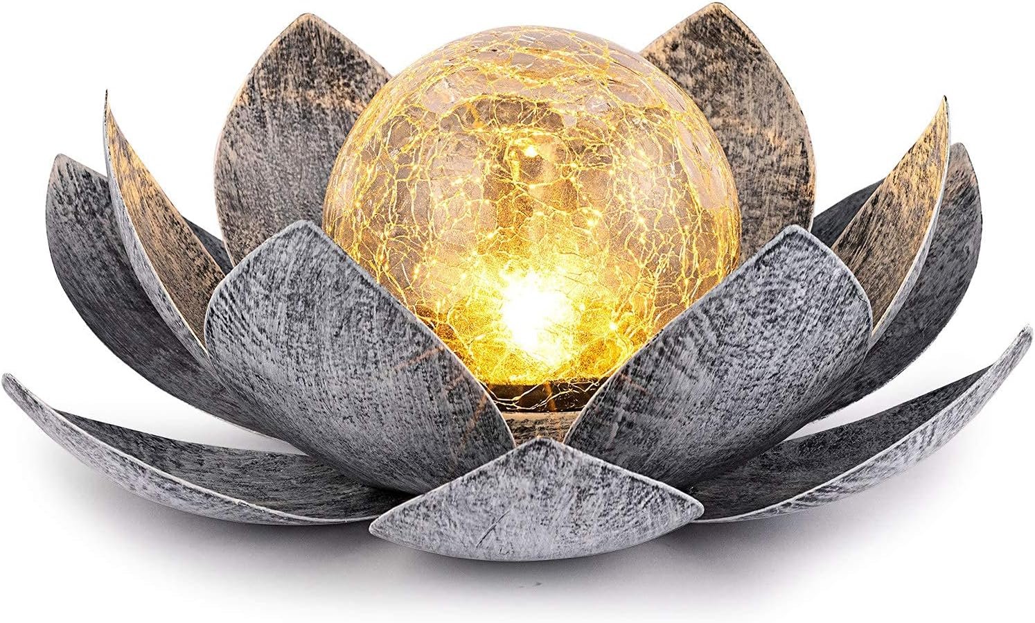 Huaxu Solar Lights Outdoor Garden, Crackle Globe Glass Lotus Decor,
