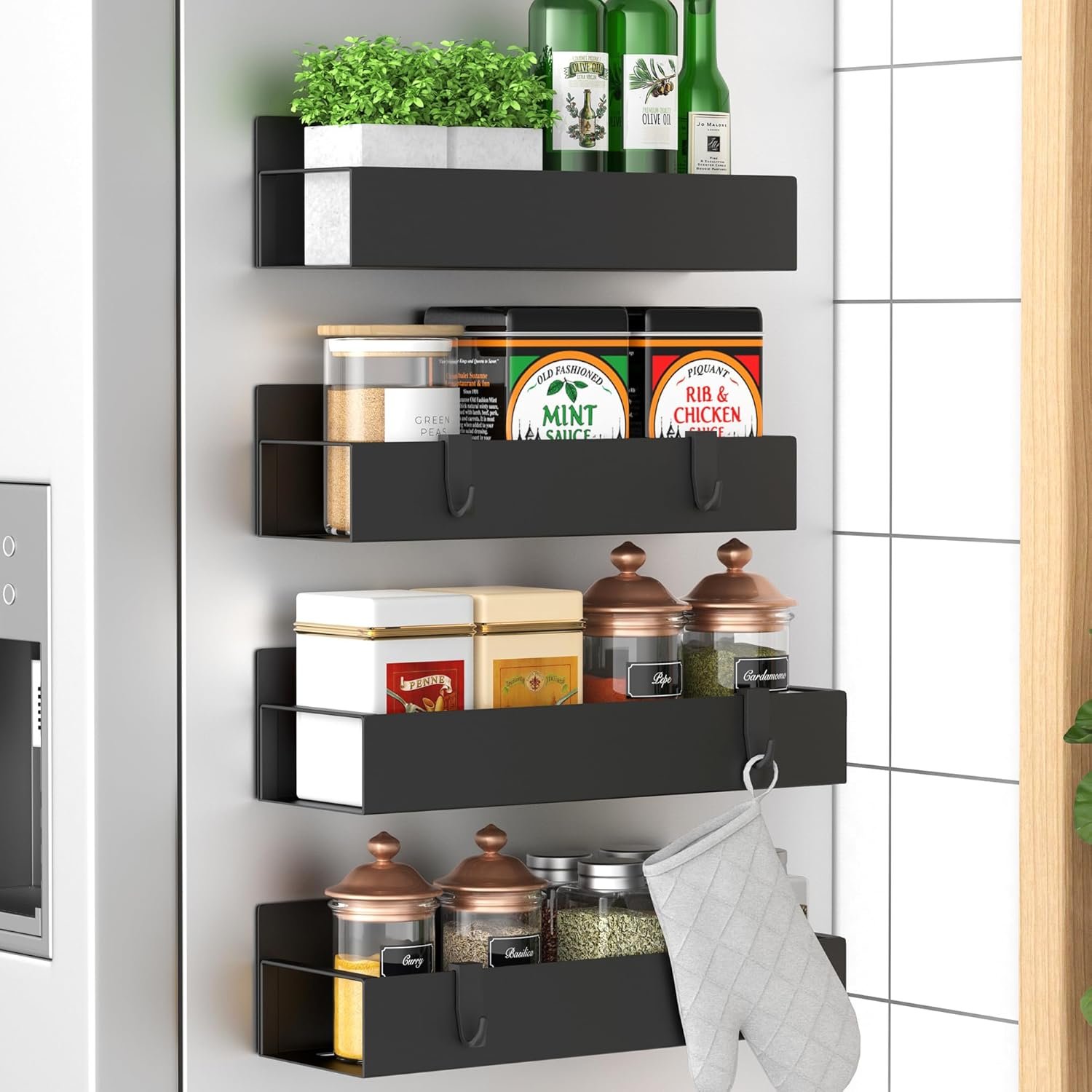 HuggieGems Metal 4 Pack Magnetic Spice Storage Rack Organizer for