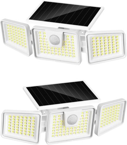 INCX 156 LED Solar Motion Lights Outdoor 2 Pack, 3 Heads Solar Security Lights with Motion Sensor IP65 Waterproof, Flood Lights for Wall, Patio, Garden, Porch, Garage White