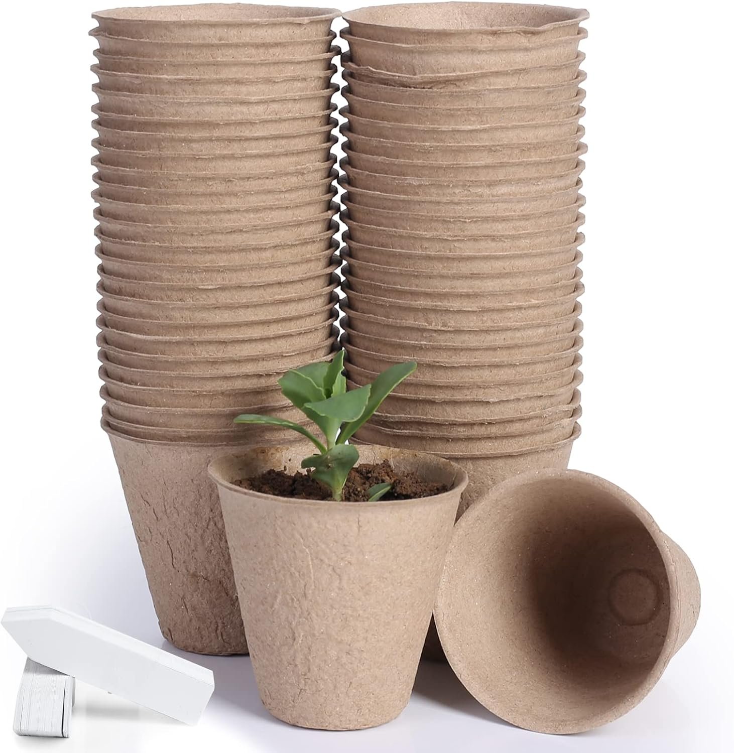 JERIA 50-Pack 3.15 Inch Peat Pots for Seedling with 50