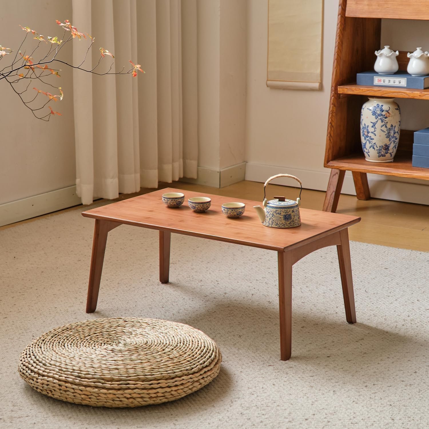 JIKUGO Bamboo Folding Coffee Table, No Assembly Required, Japanese Floor