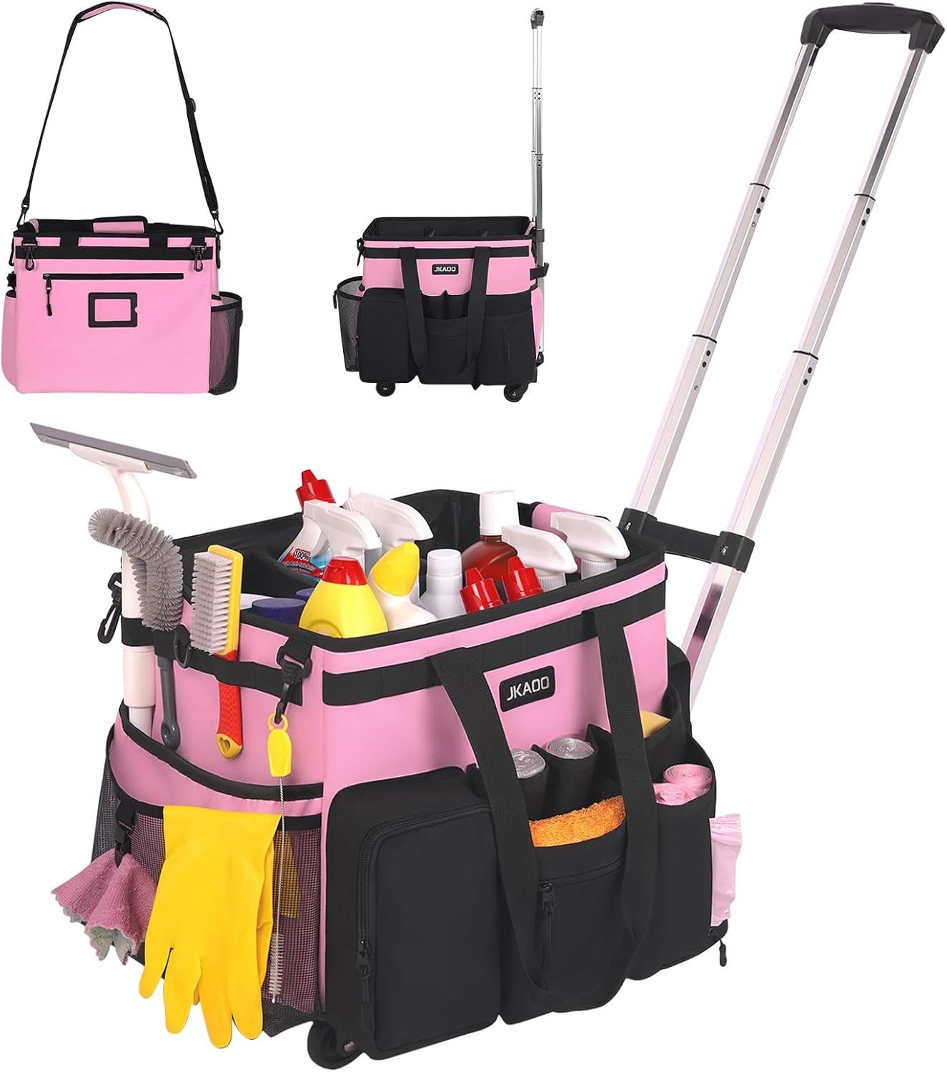 JKAOO Large Rolling Cleaning Caddy Bag with Detachable Trolley, Waterproof