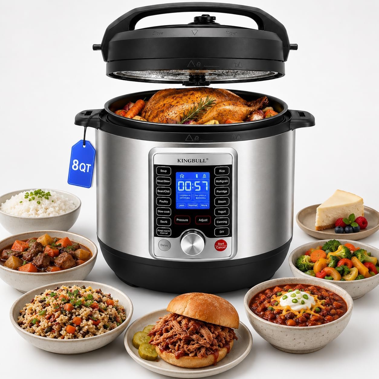 KINGBULL 14-in-1 Electric Pressure Cooker 8 Quart, Stainless Steel Multi
