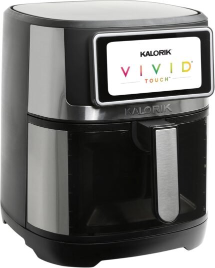 Kalorik Air Fryer VIVID TOUCH Series 7 Quart Capacity with High-Resolution Touchscreen 200 Cooking Presets in 12 Food Categories with View Window, 1500-Watts, Stainless Steel