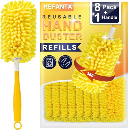 KeFanta Reusable Duster Refill for Swiffer, 360° Heavy Duty Duster Refills 8Pcs with 1 Handle, Washable Microfiber Dusters for Cleaning