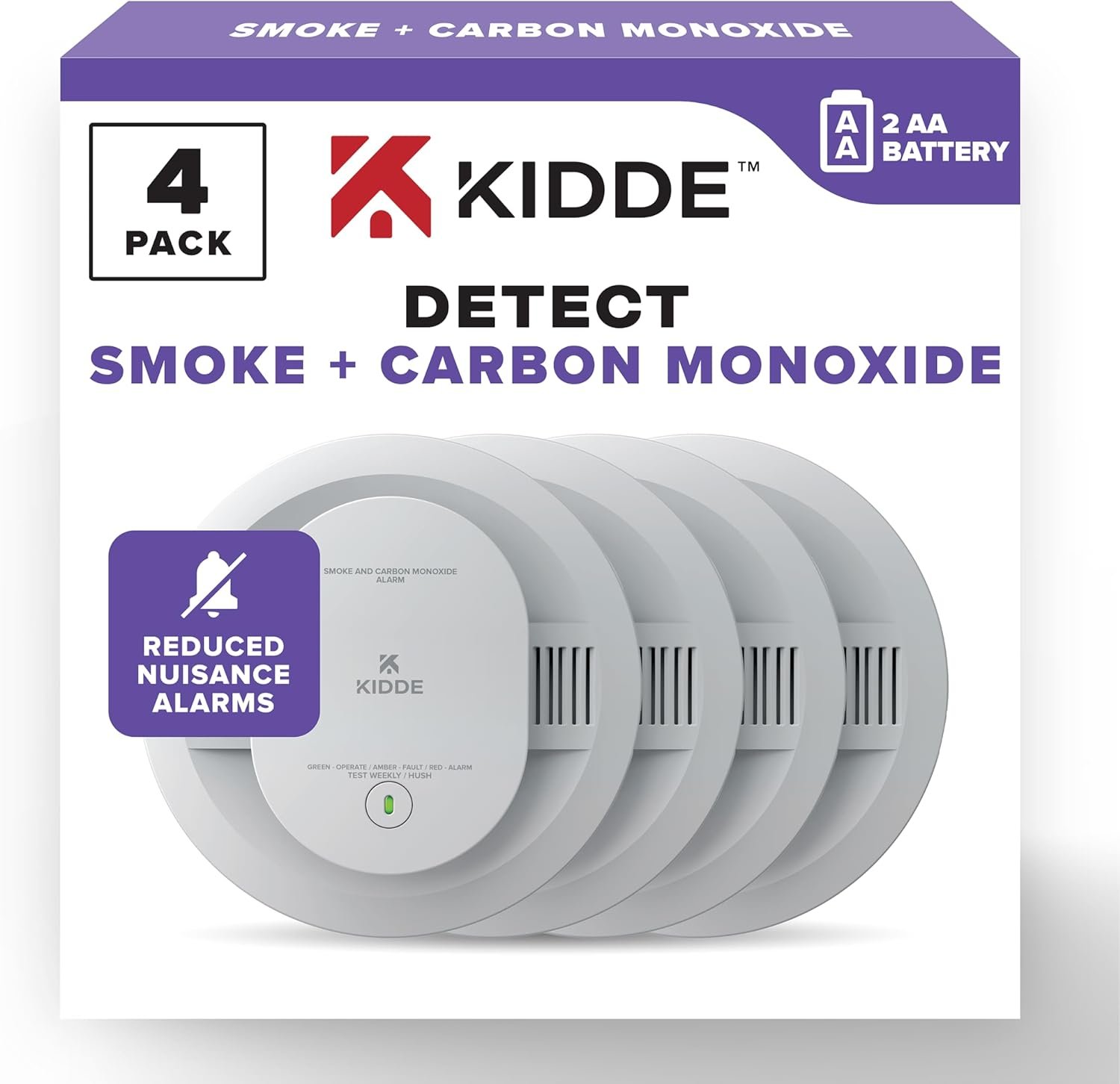 Kidde Smoke and Carbon Monoxide Detector, AA Battery Powered with