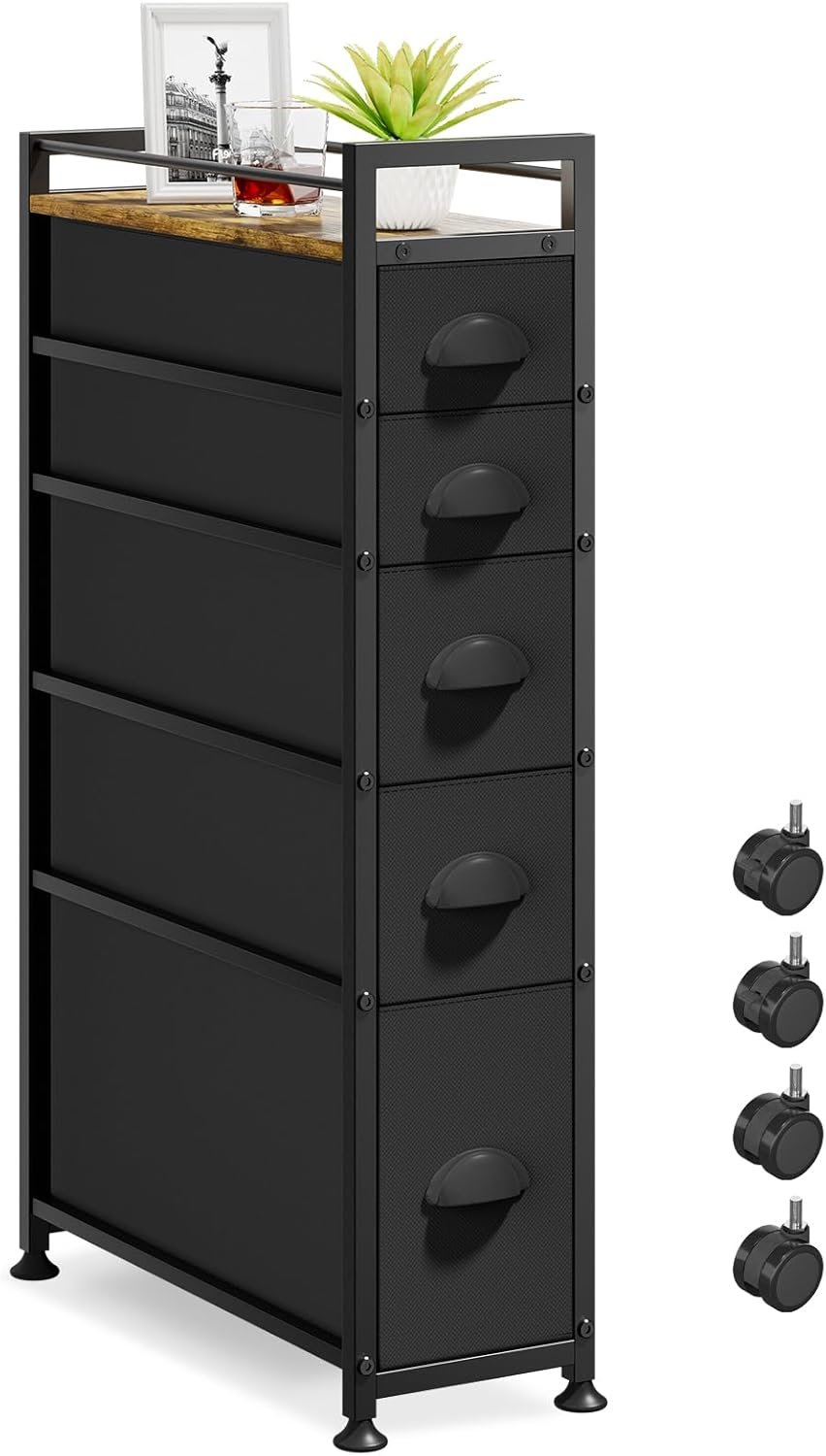 LASZOLA 5 Drawer Narrow Dresser Slim Cabinet Skinny Storage Tower