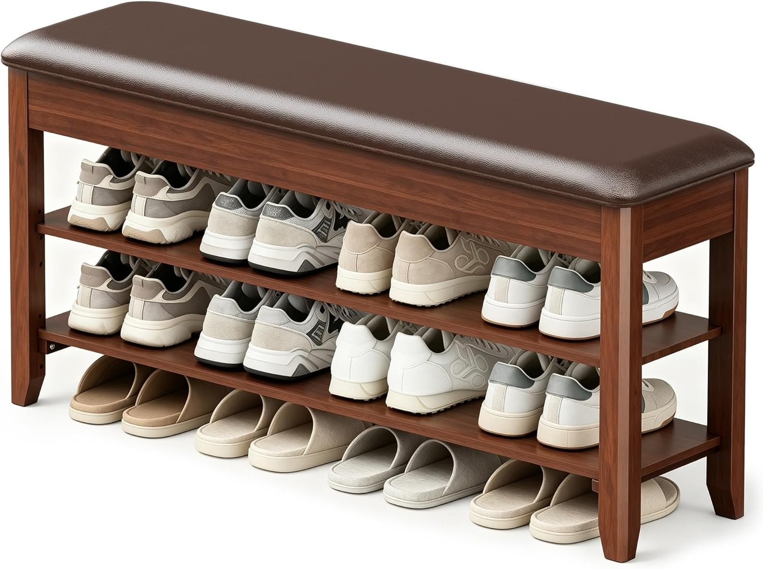 LBT Solid Wood Entryway Shoe Bench with Storage, Adjustable 2-Tier