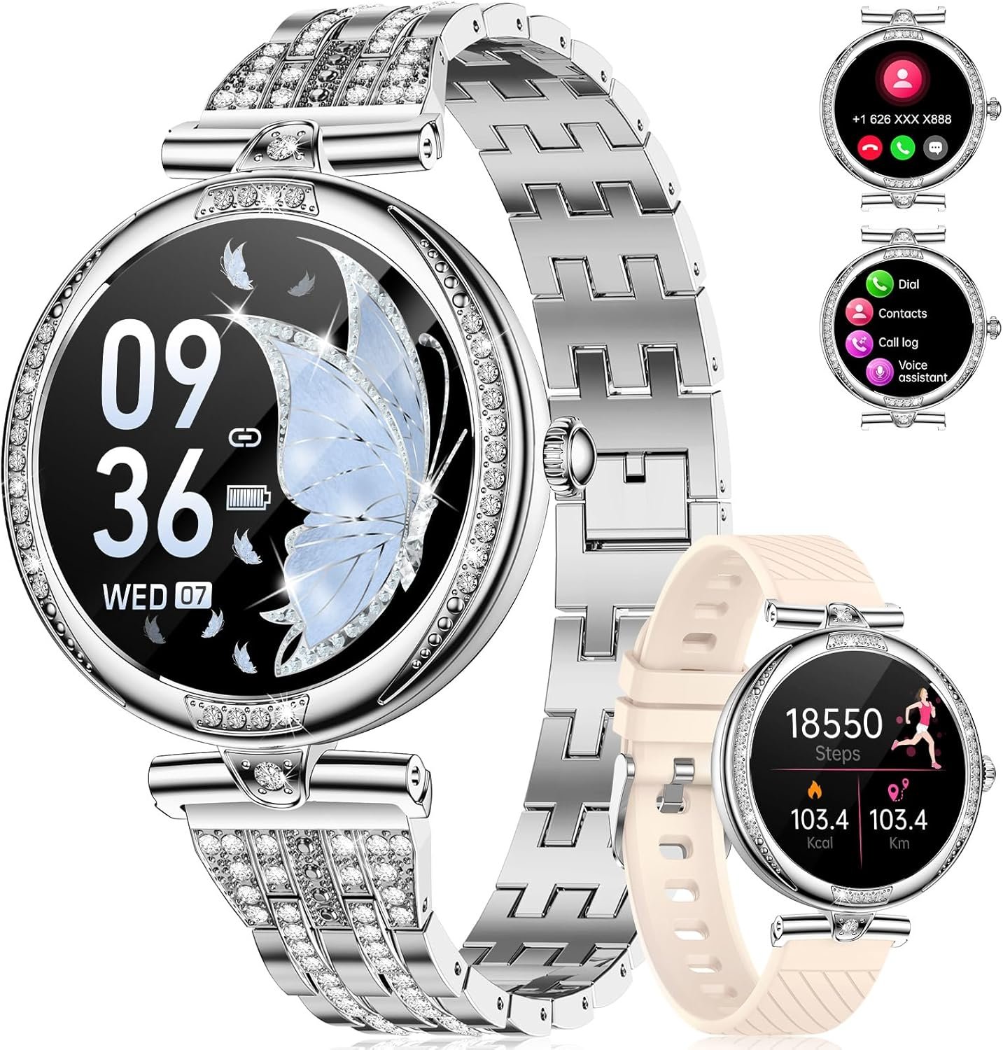 LIGE Smart Watches for Women (Answer/Make Call) with Diamonds,1.19” AMOLED
