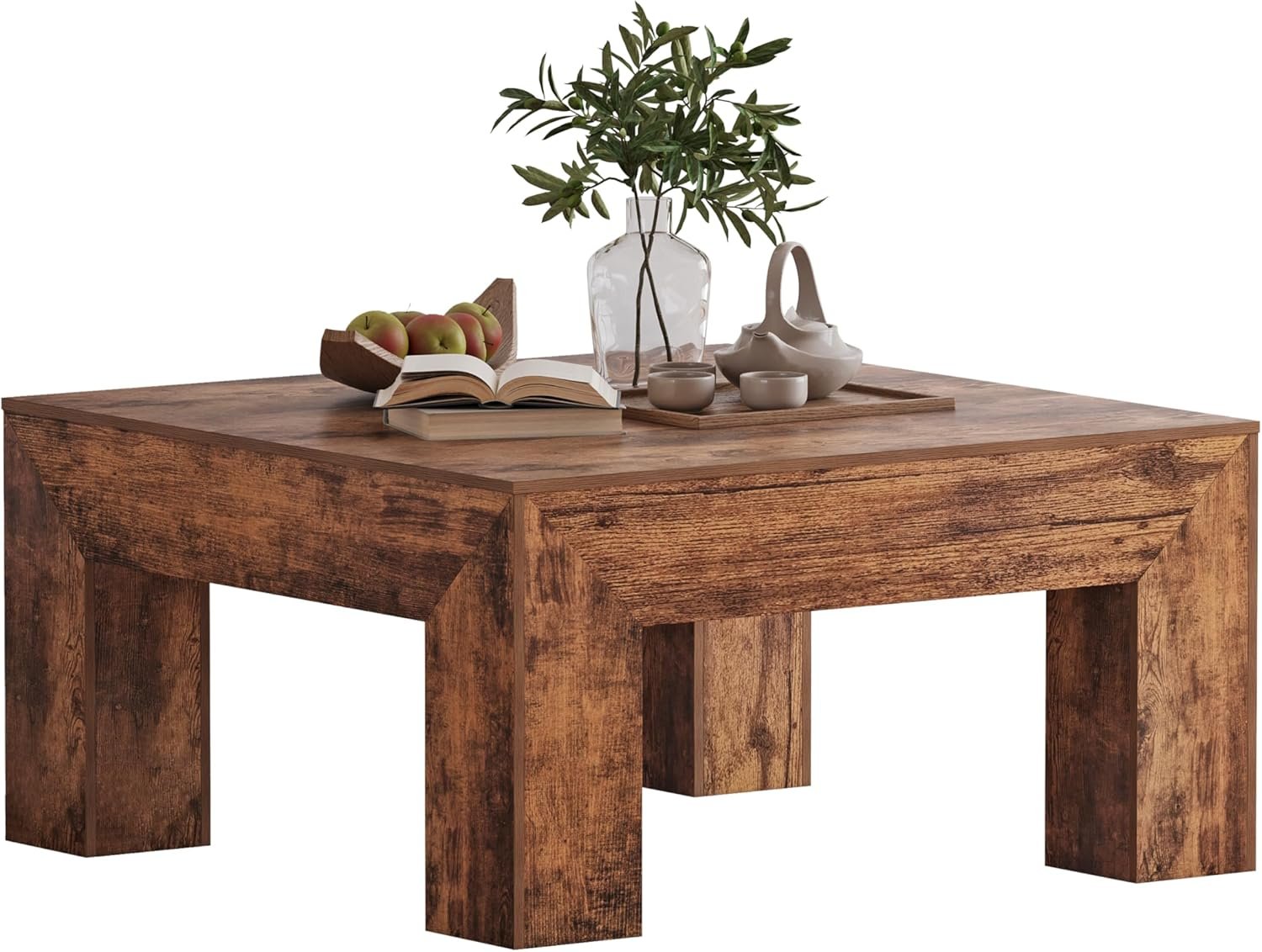 LUMTOK Wooden Square Coffee Table,35.5 inch Farmhouse Low Cocktail with