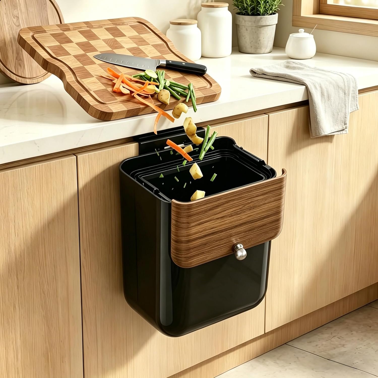 Large 3.2 Gallon Compost Bin, Under Sink Trash Can with