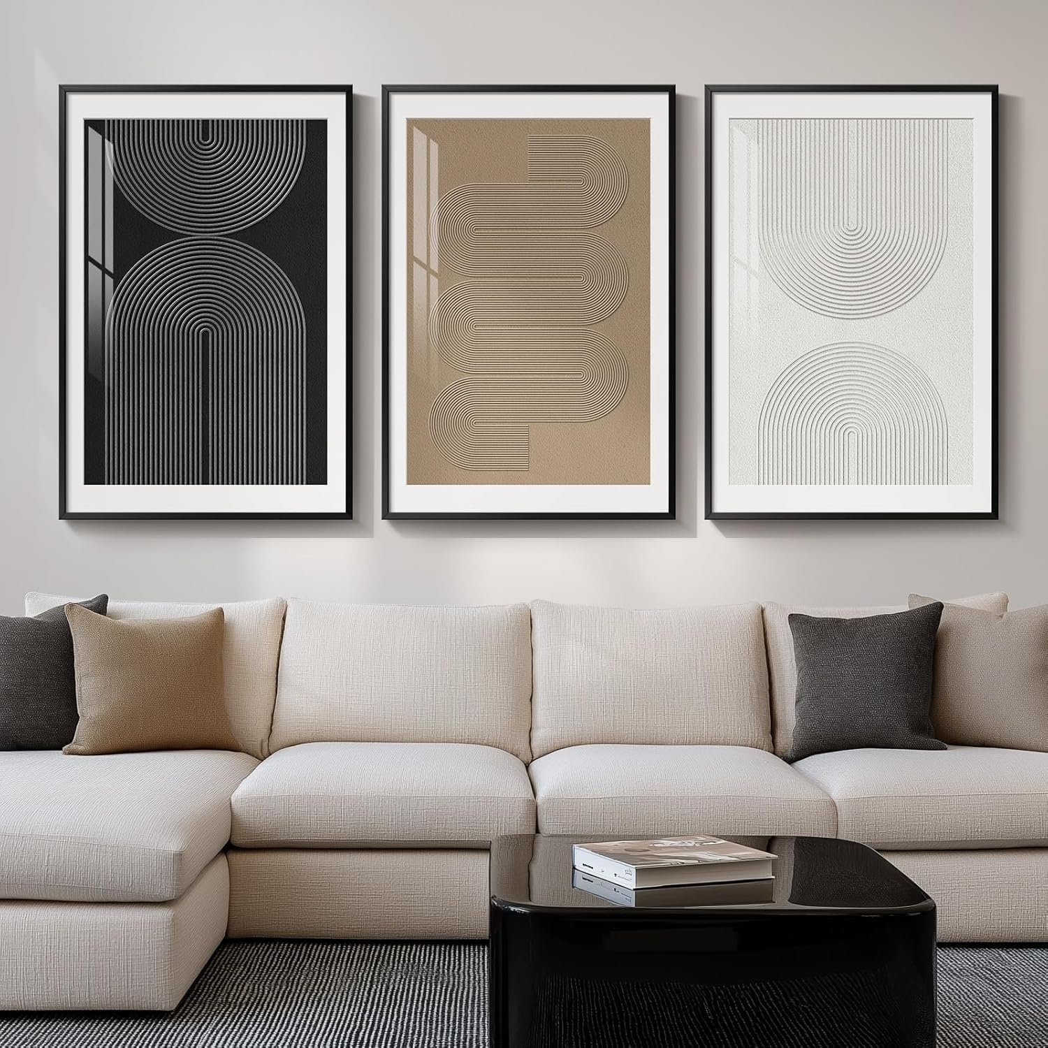 Large Framed Boho Neutral Abstract Wall Art for Living Room,