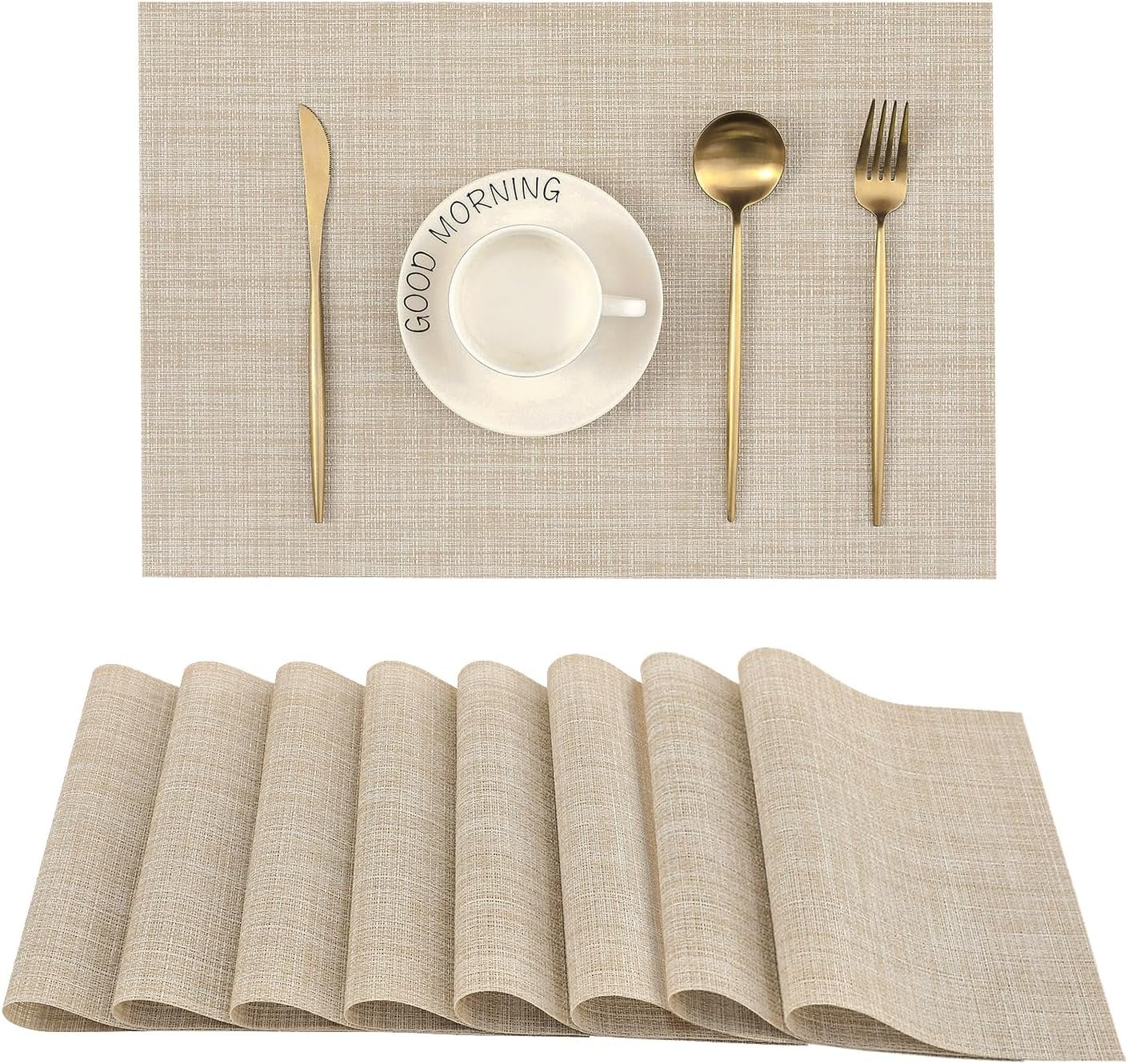 Leetaltree Beige Placemats Set of 8 - Heat Resistant Non-Slip