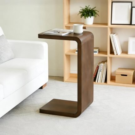 Lefedrasticity C Shaped End Table Small Side Table for Couch Walnut Sofa Table Wooden Narrow Couch Side Table Rustic C Table for Living Room Office Bedroom (Walnut)