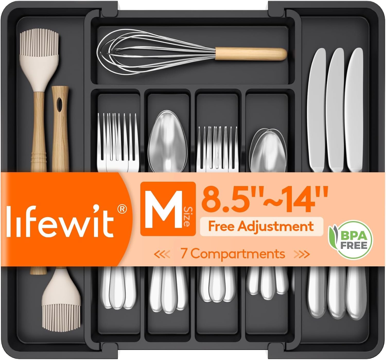 Lifewit Expandable Silverware Organizer, Plastic Utensil Tray for Kitchen Drawer,