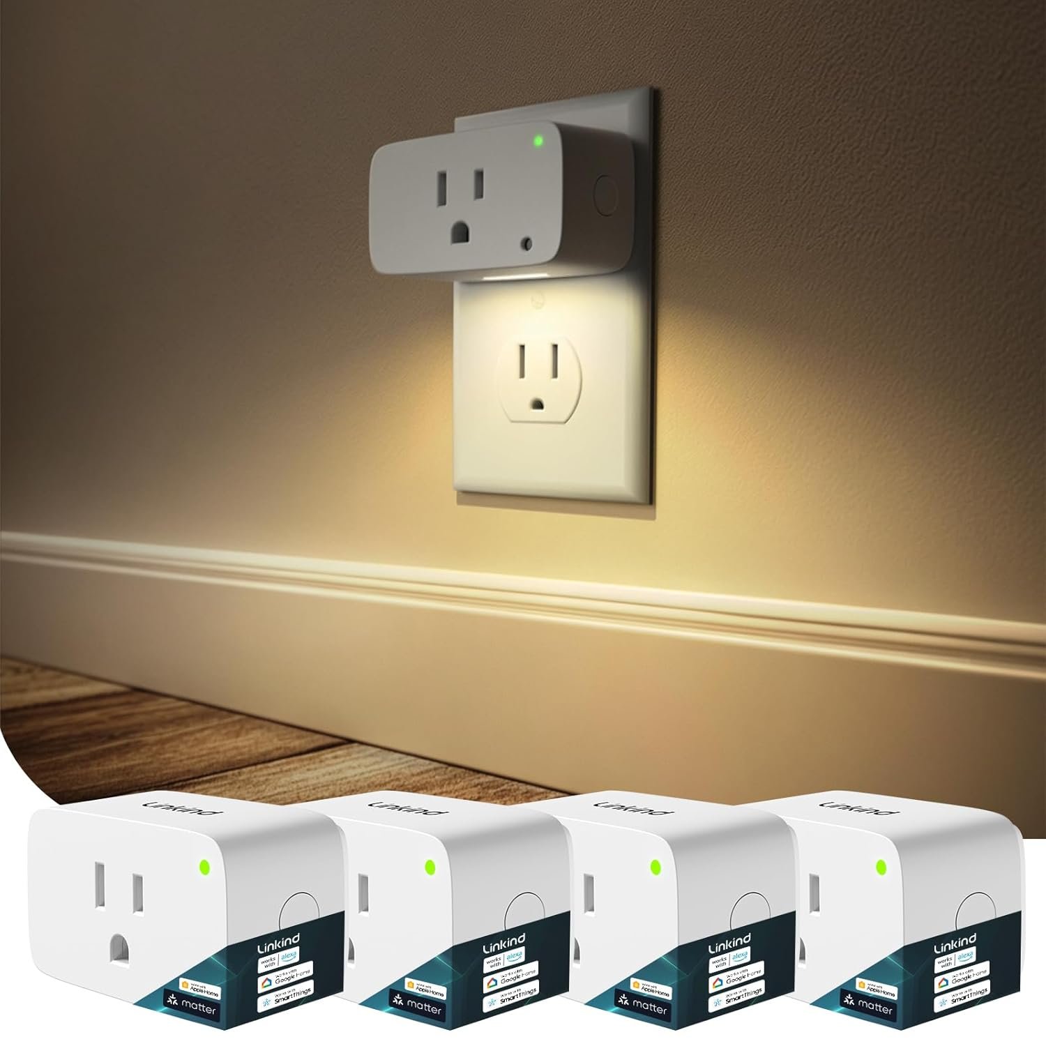 Linkind Matter Smart Plug 4 Pack, Night Lights Plug into
