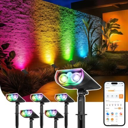 Linkind Smart Solar Lights Outdoor SL5 with Motion Sensor, APP Control Color Changing Solar Spot Lights Outdoor Waterproof, IP65 Landscape Lighting for Yard, Garden, Patio, Path(6 Pack)