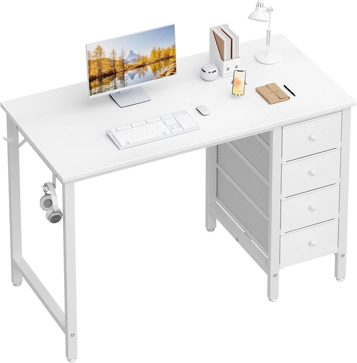 Lufeiya Small White Desk with Drawers for Bedroom, 40 Inch