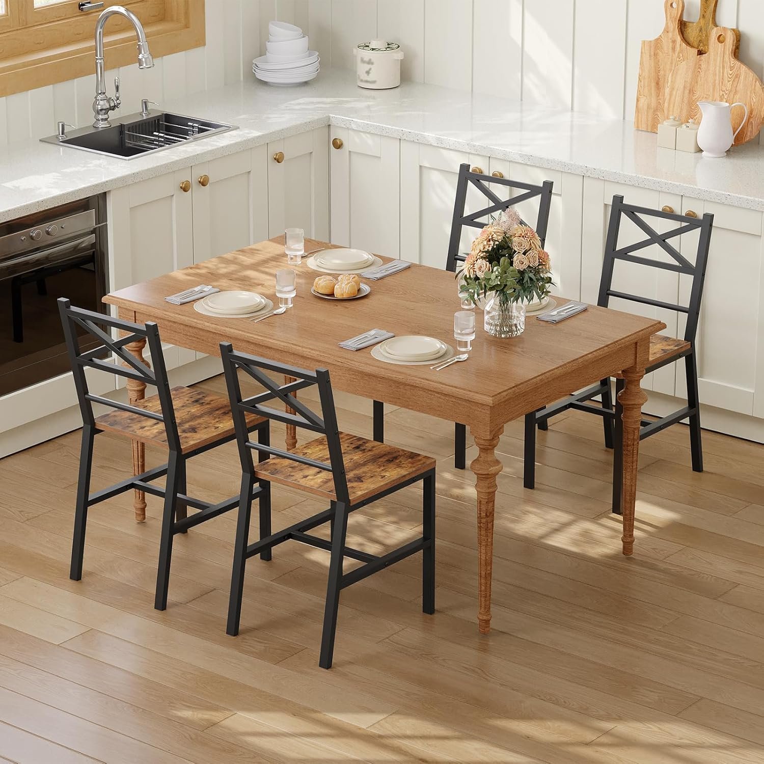 MAHANCRIS Dining Chair Set of 4, Rustic Wooden Kitchen Chairs