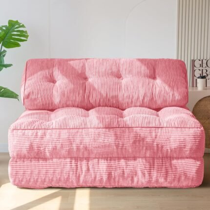 MAXYOYO Folding Sofa Bed, Convertible Sleeper Chair with Pillow Foldable Mattress with Back Support, Portable Fold Out Chair Bed Comfy Floor Sofa Lounge for Living Room Bedroom, Pink Double