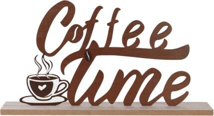 MEETYAMOR Coffee Bars Decor, Wood Metal Coffee Time Sign Decorations for Table Decor, Farmhouse Rustic Coffees Bar Accessories for The Home, Kitchen, Mantle, Shelf