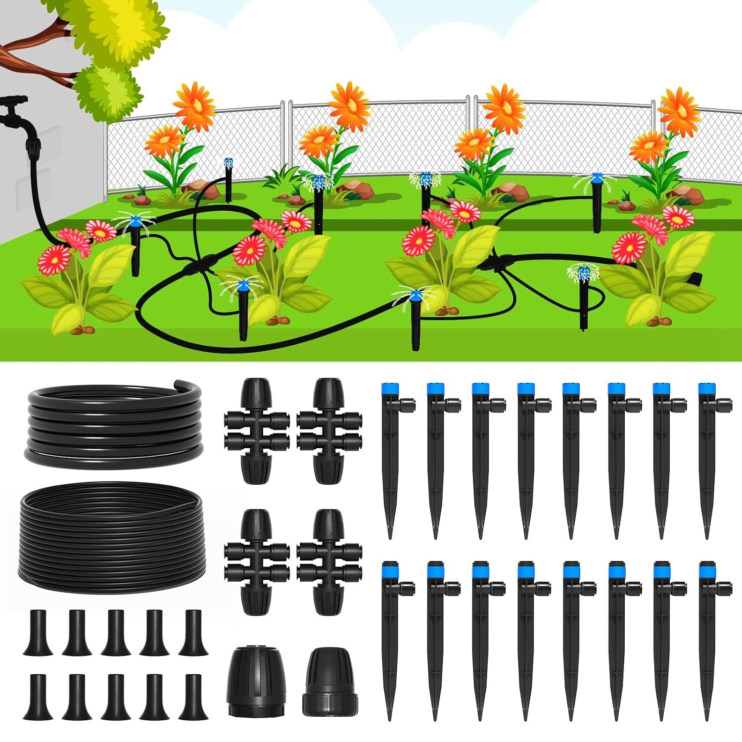 MIXC Drip Irrigation System,Quick Connector Garden Watering System Automatic Sprinkler