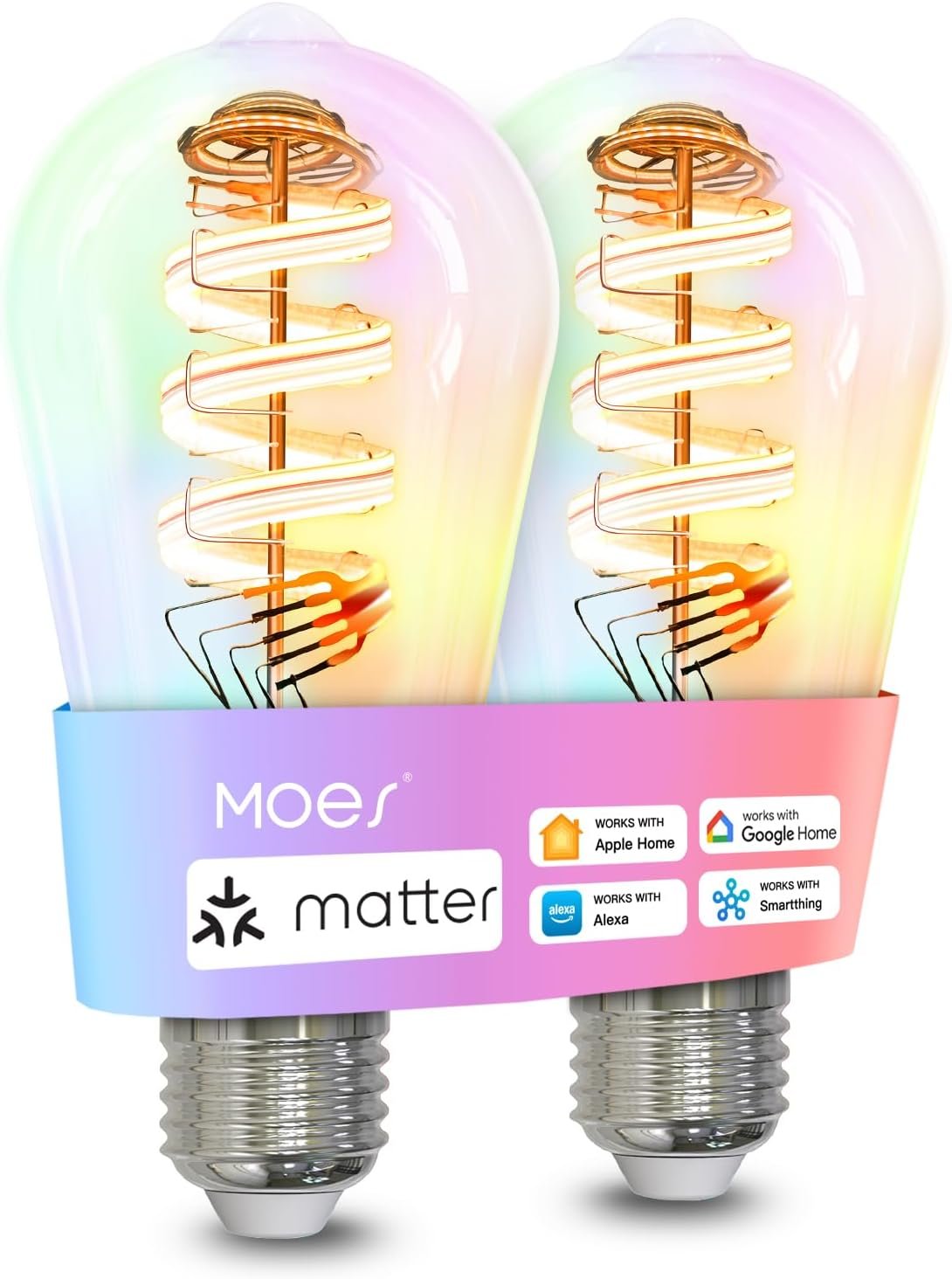 MOES Matter WiFi ST64 Edison Smart Bulbs, Color Changing Light