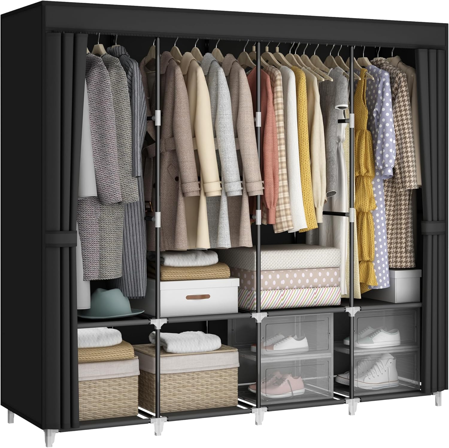 MOGELAFOO Portable Closet Wardrobe, 67-Inch Clothes Organizer with 4 Hanging