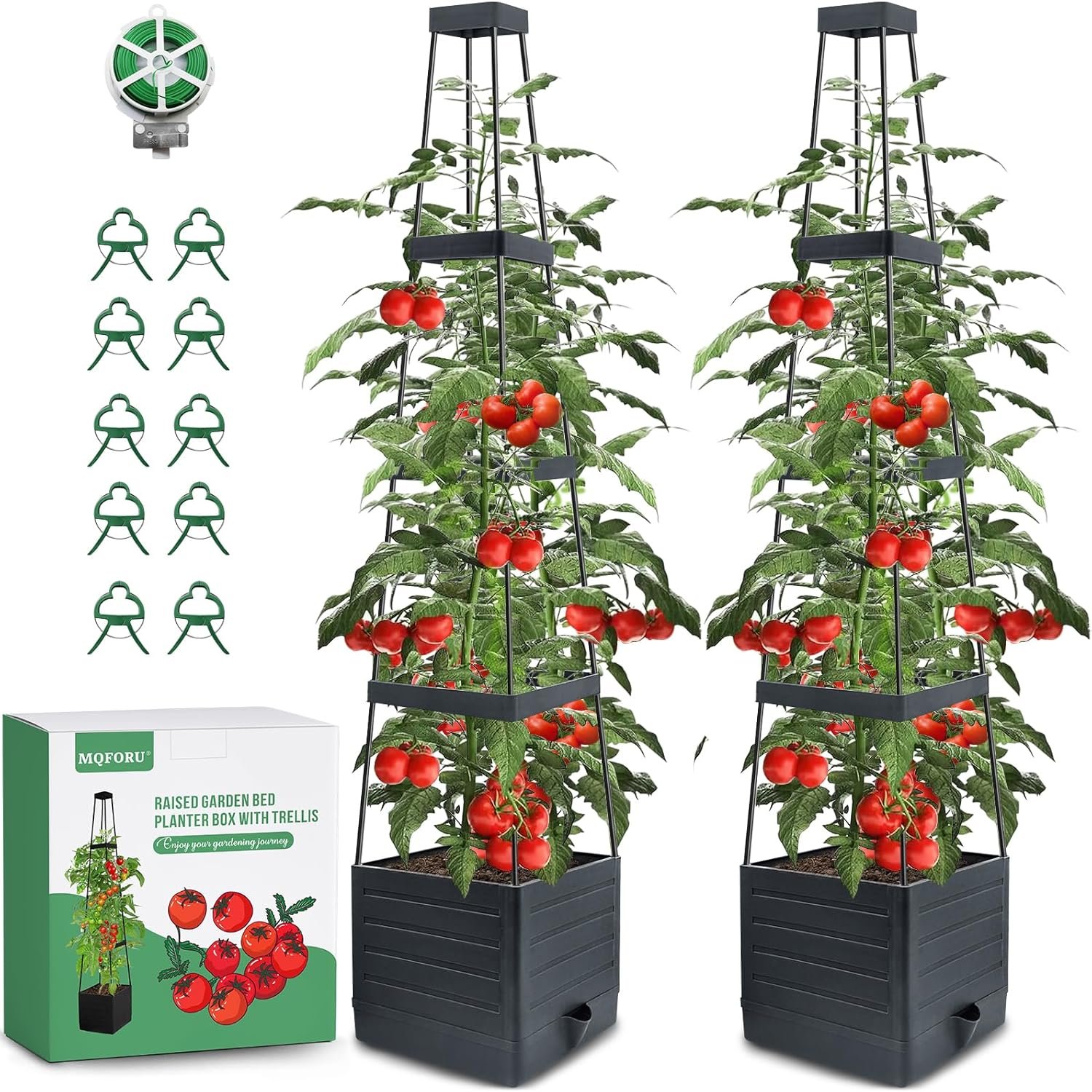 MQFORU 2 Packs Raised Garden Bed Tomato Planter with Trellis,