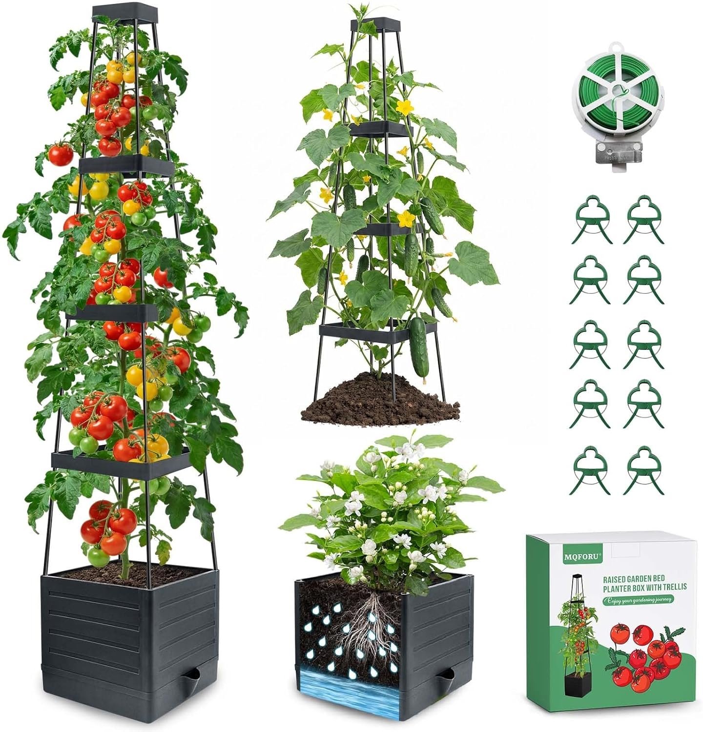 MQFORU 2Pack Raised Garden Bed Planter Boxes with Trellis, 57"