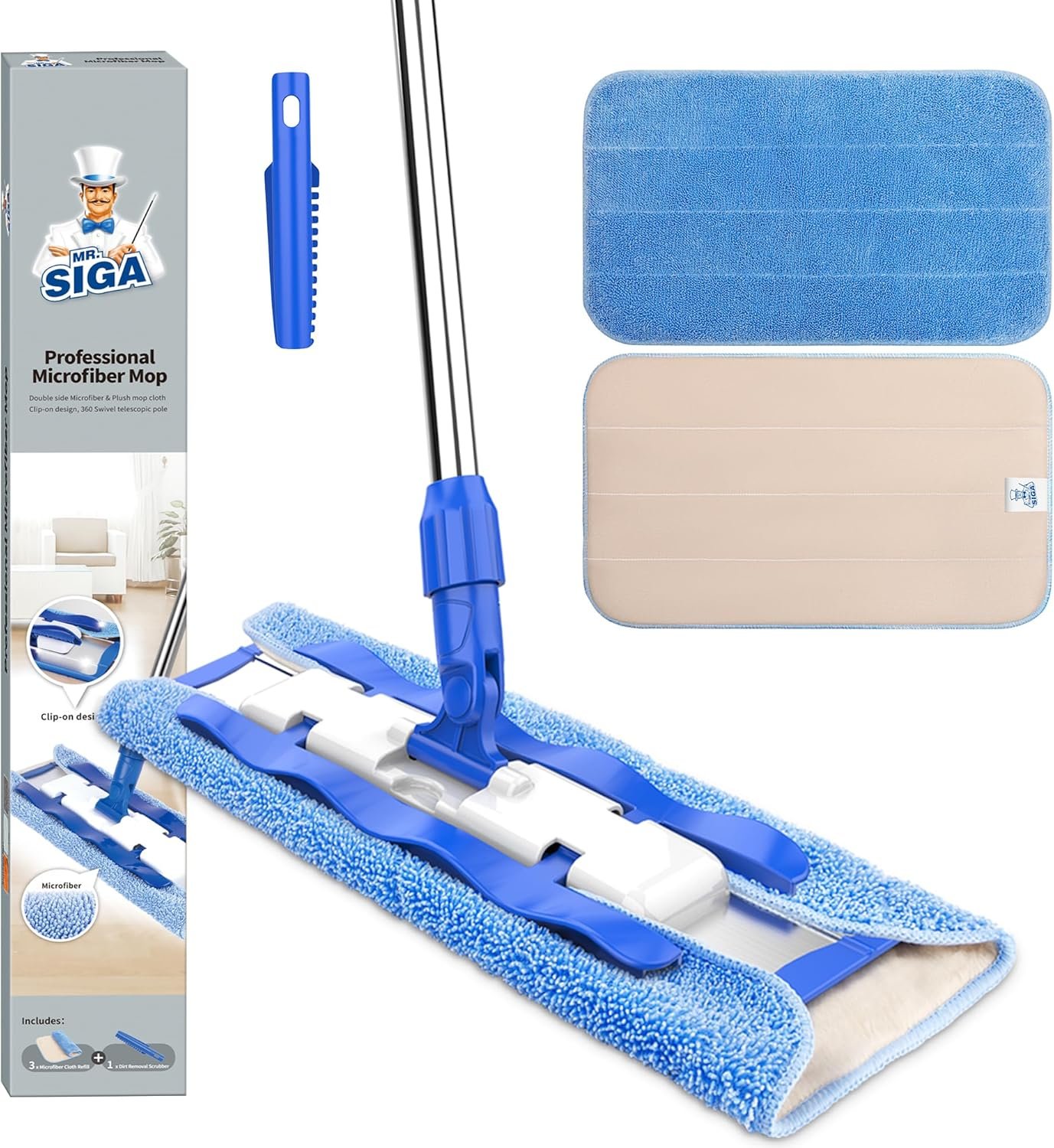 MR.SIGA Professional Microfiber Mop for Hardwood, Laminate, Tile Floor Cleaning,